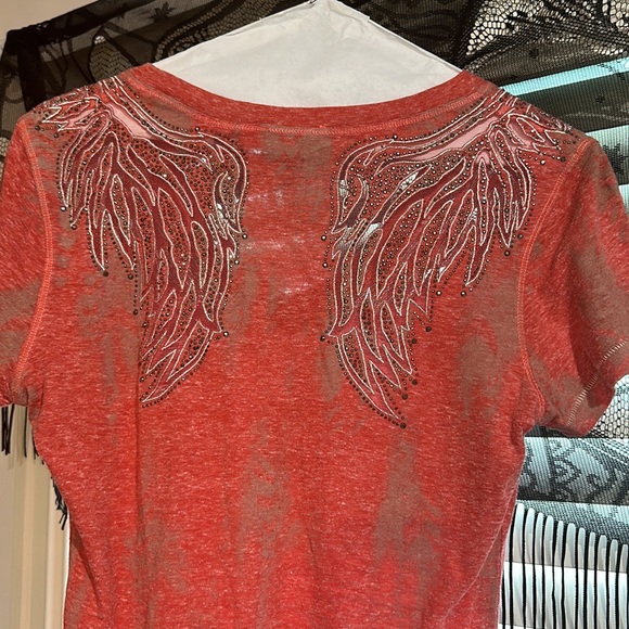 Women’s Miss Me Angel Wings tee shirt with lace and silver stud - Picture 2 of 11